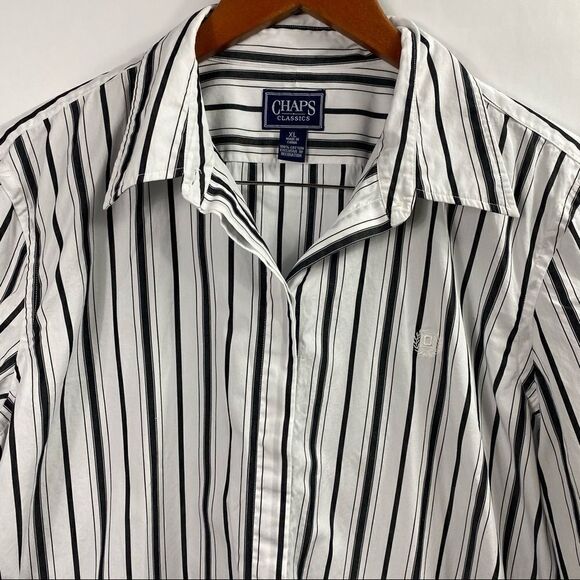 3For$20 Chaps Striped Button Down Blouse Black& White size: XL - Picture 4 of 9